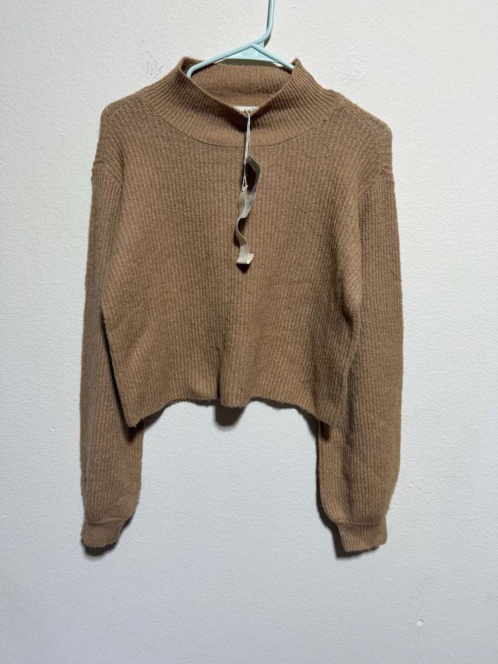 Saltwater Luxe Quinn Ribbed Mock Neck Cropped Sweater in Pecan